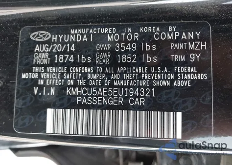 2014 Hyundai Accent Se z USA, uszkodzony, nr VIN KMHCU5AE5EU194321